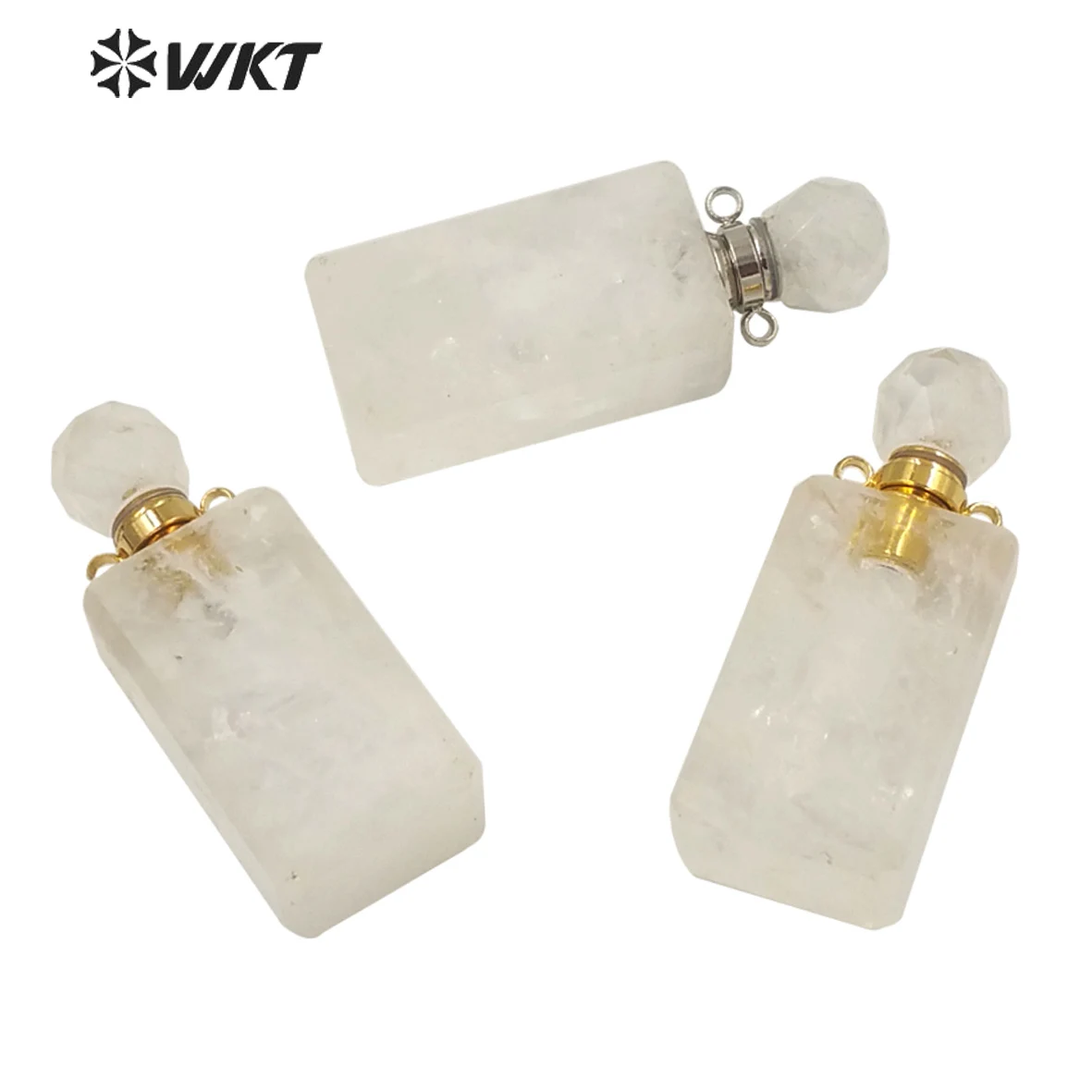 

WT-P1634 WKT Fashion White Crystal Perfume Bottle Pendant Rectangle Nice Quartz Stone Bottle Pendant For Essential Oil