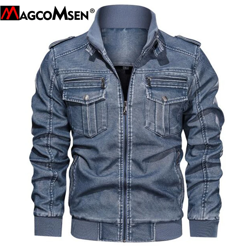 

MAGCOMSEN Leather Jacket Men Autumn Vintage Windproof Military Bomber Faux Leather Jacket Coat Fashion Casual PU Leather Jacket