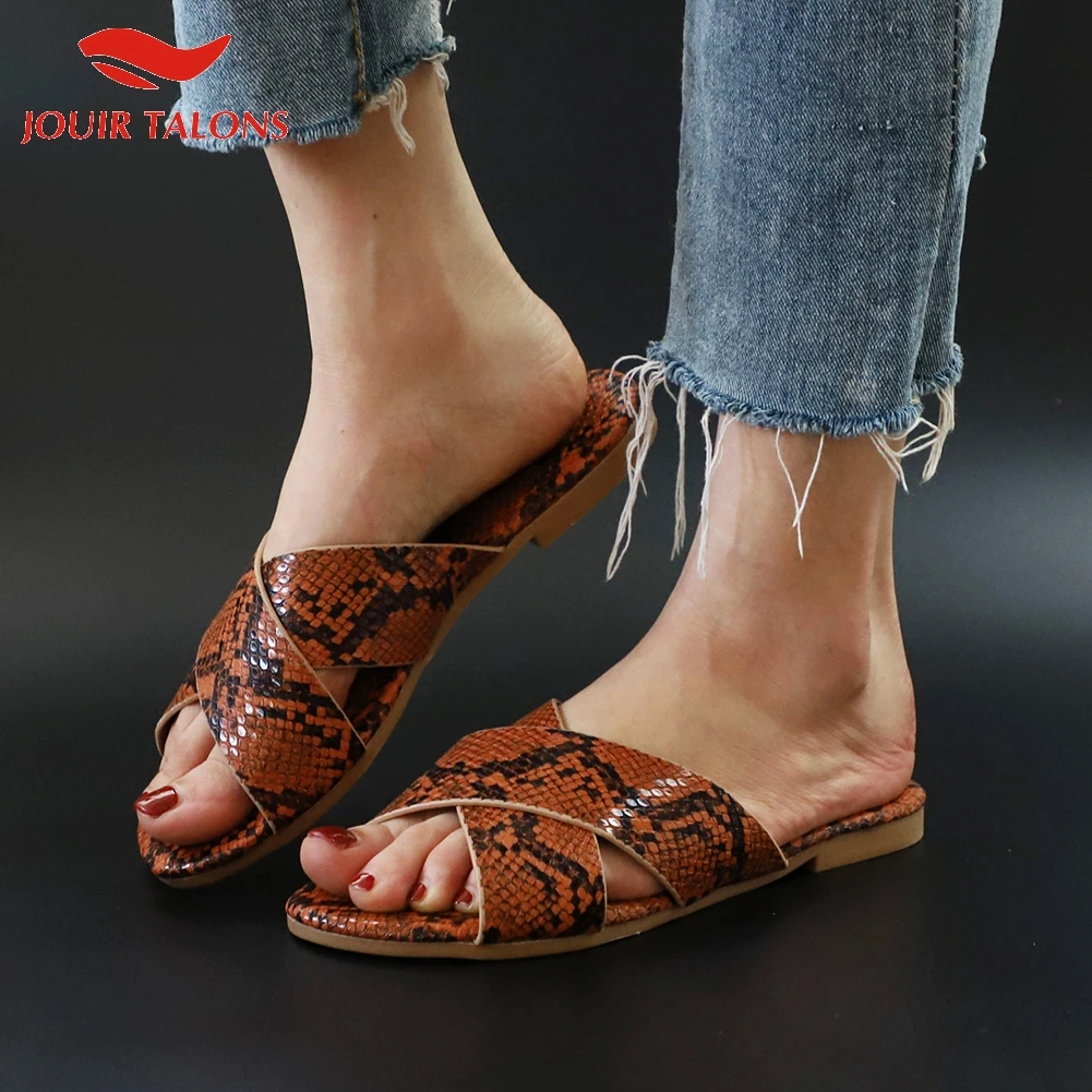 

Fashion Clearance Price Leisure Snake Veins Summer Comfortable Flat Large Size 42 Sandal Women Shoes Woman Slippers Female