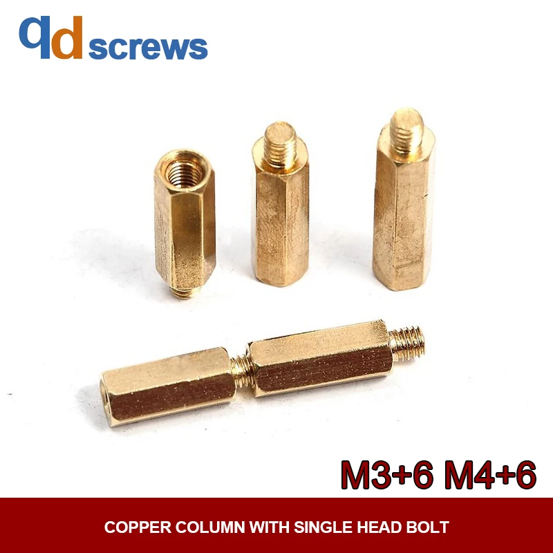 M3/M4 + 6 медная Шестигранная изолирующая колонка с внутренней и внешней резьбой