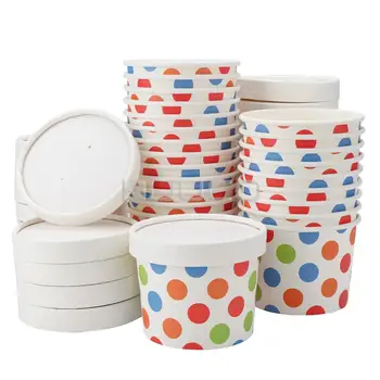 

25pcs 8oz 12oz 16oz Paper Soup Cup Dessert Ice Cream Cake Soup Container Food Package Freezable Food Cup with Lids