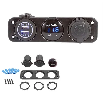

12~24 V Car Marine Boat Waterproof LED Toggle Switch Panel with Dual USB Charging Port & 12V Power Outlet