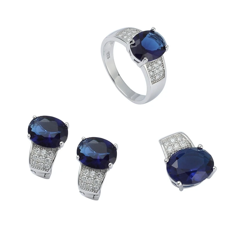 

Eulonvan Charm Luxury Wedding Jewelry Sets 925 Sterling Silver For Women Vintage Dropshipping Dark Blue Cubic Zirconia S-3704Set