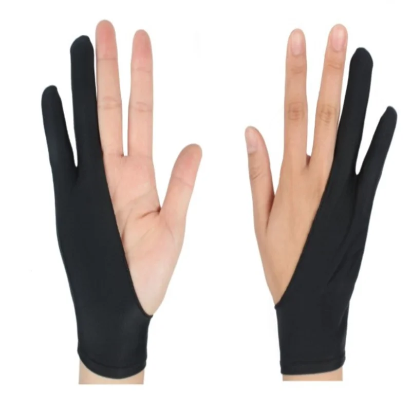 Guante de dibujo artístico para cualquier mesa de dibujo gráfico, guantes para dibujar de tamaño libre, antiincrustantes, para mano derecha e izquierda, 2 dedos