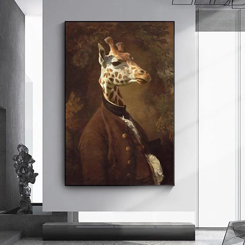 

Giraffe in Dress Classical Canvas Paintings On the Wall Art Posters and Prints Portrait of Mr. Giraffe Canvas Art Wall Pictures