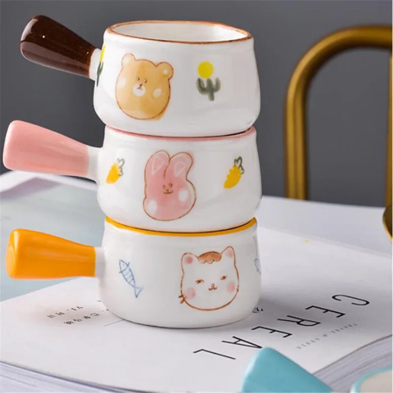 Chic Cute Ceramic Mini Sauce Pan Milk Jug Coffee Pot Fruit Dish Cookware Kitchen Cookware Pot Bowl With Handle Sugar Bowl 1PCS