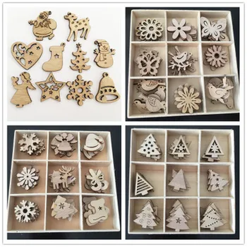 

100pcs Christmas Ornaments DIY Craft Accessories Retro Color Creative Cartoon Mini Wood Chips Children's 2021 New Year Gifts