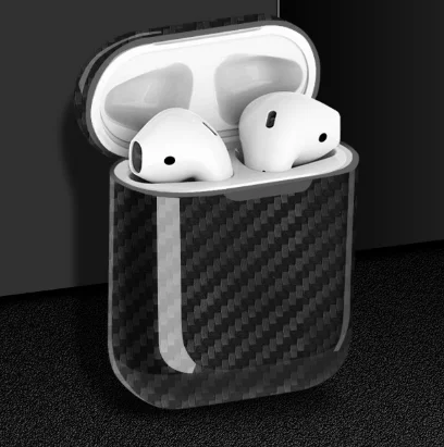 Чехол из углеродного волокна для Apple AirPods, беспроводной зарядный чехол для наушников, чехол для AirPods, 2 Аксессуары для талии/сумки с застежкой на крючок - Цвет: Черный