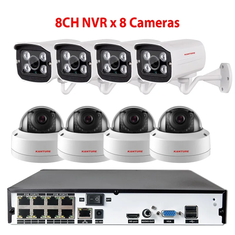 KANTURE H.265+ 8CH 4MP POE CCTV NVR система 8X4 Мп аудио IP66 Антивандальная Безопасность Крытый Открытый IP Камера видеонаблюдения комплект - Цвет: 8CH NVR x 8 Camera