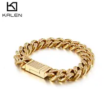 KALEN, высокое качество, роскошный, полный, кубический циркон, браслет для мужчин, нержавеющая сталь, Дубай, золото/серебро, звено цепи, магнитные браслеты, ювелирные изделия