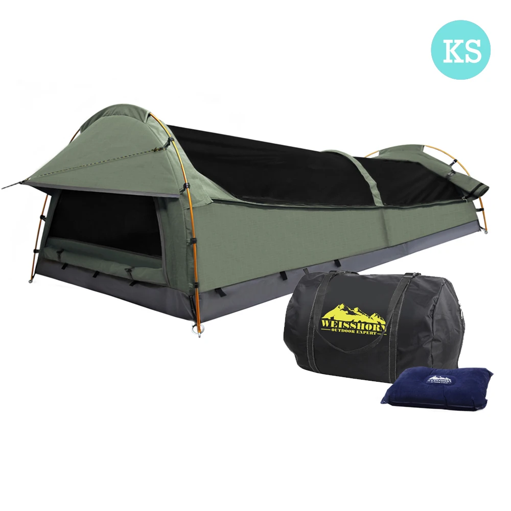 

Weisshorn King Single Swag Camping Swag Canvas Tent-Celadon SWAG-SIN-GS-CE Lightweight UV Resistant Waterproof Canvas Swag A2