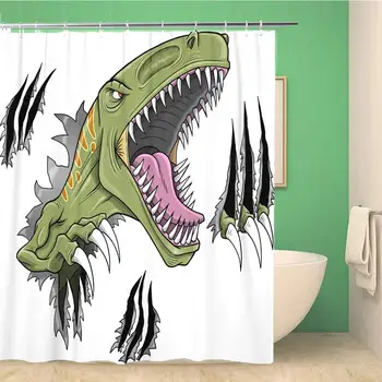 

Bathroom Shower Curtain Green Raptor Velociraptor Dinosaur Angry Teeth Crazy Carnivore 72x72 inches Waterproof Bath