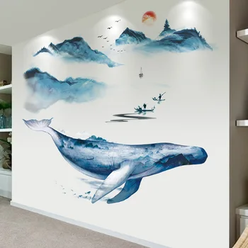 

[shijuekongjian] Fish Wall Stickers DIY Mountain River Wall Decals for Kids Bedroom Living Room Nursery Home Decoration