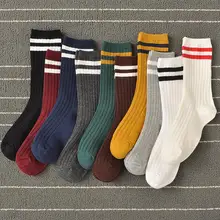 Японские Модные женские осенне-зимние длинные теплые хлопковые носки, школьный стиль, уличные скейтборды, полосатые Повседневные носки, женские носки Tumblr