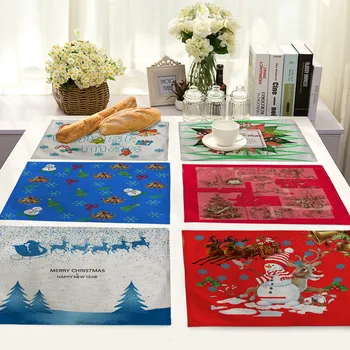 

Christmas Carnival Snowman Christmas Tree Cotton Linen Fabric Western Placemat