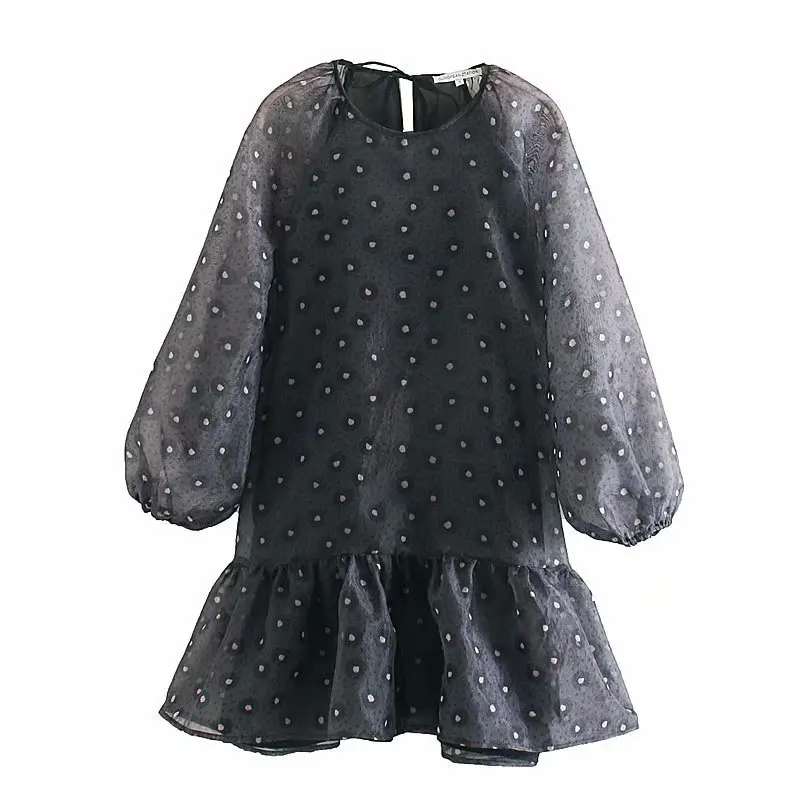 

Western Style Non-mainstream Sense of Design Printed Organza Dress Women's Loose-Fit Small Plaid Short Skirt WOMEN'S Dress