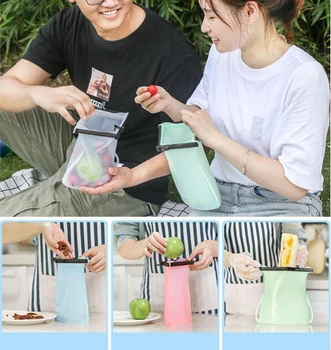 

20Pcs Silicone Food Storage Container Leakproof Containers Reusable Stand Up Buckle Bags Fresh Bag For Food Home Kitchen