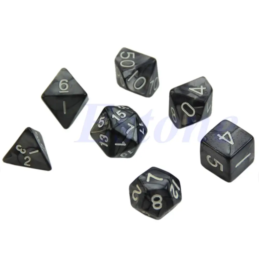 Черные игральные кости 7x D4 D6 D8 D10 D12 D20 для D & ролевой игры | Спорт и развлечения