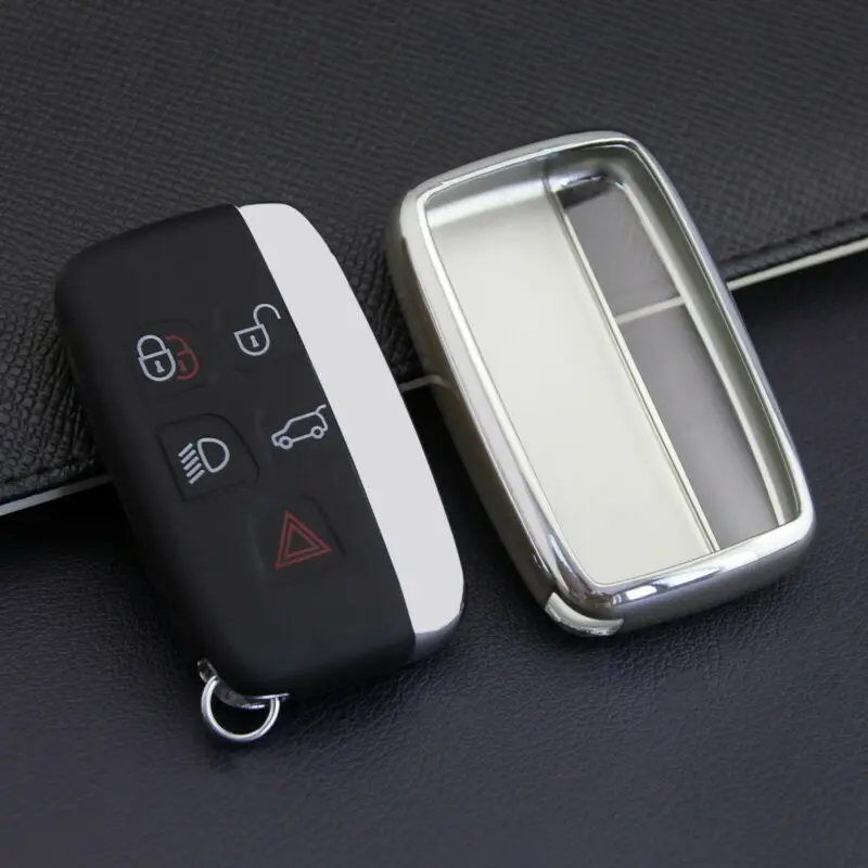 

1pc TPU Smart Key Case Keychain Silver Housing Protector For Jaguar Land Rover