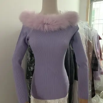 

Fox Fur knit Sweater For Women purple color fashion soft Sweater Tops Female Elegant Clothes Tide