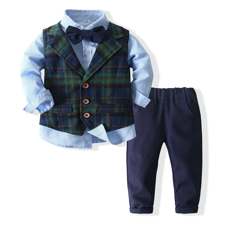 

Autumn Winter Boys Kids Sets Gentleman Vest+shirt+pants Childrens Cotton Clothes Baby Boy Clothing Long Sleeve Suit High Quality