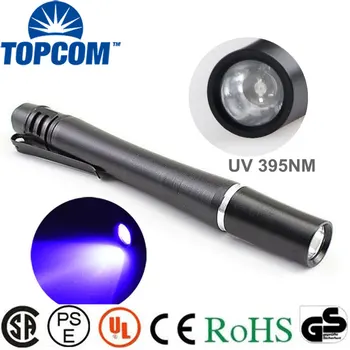 

TopCom Hot Selling 3W uv 395nm Light Pen Powered Metal Material Money Inspection LED UV Torch Light mini Pen flashlight