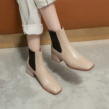 

Retro Genuine Leather Ladies Boots Concise Classic Design Thick Heels Pumps Party Office Lady Shoes Woman