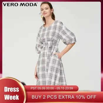 

Vero Moda Women's Linen Plaid Fabric Lace-up Elbow Sleeves Dress | 31916Z505