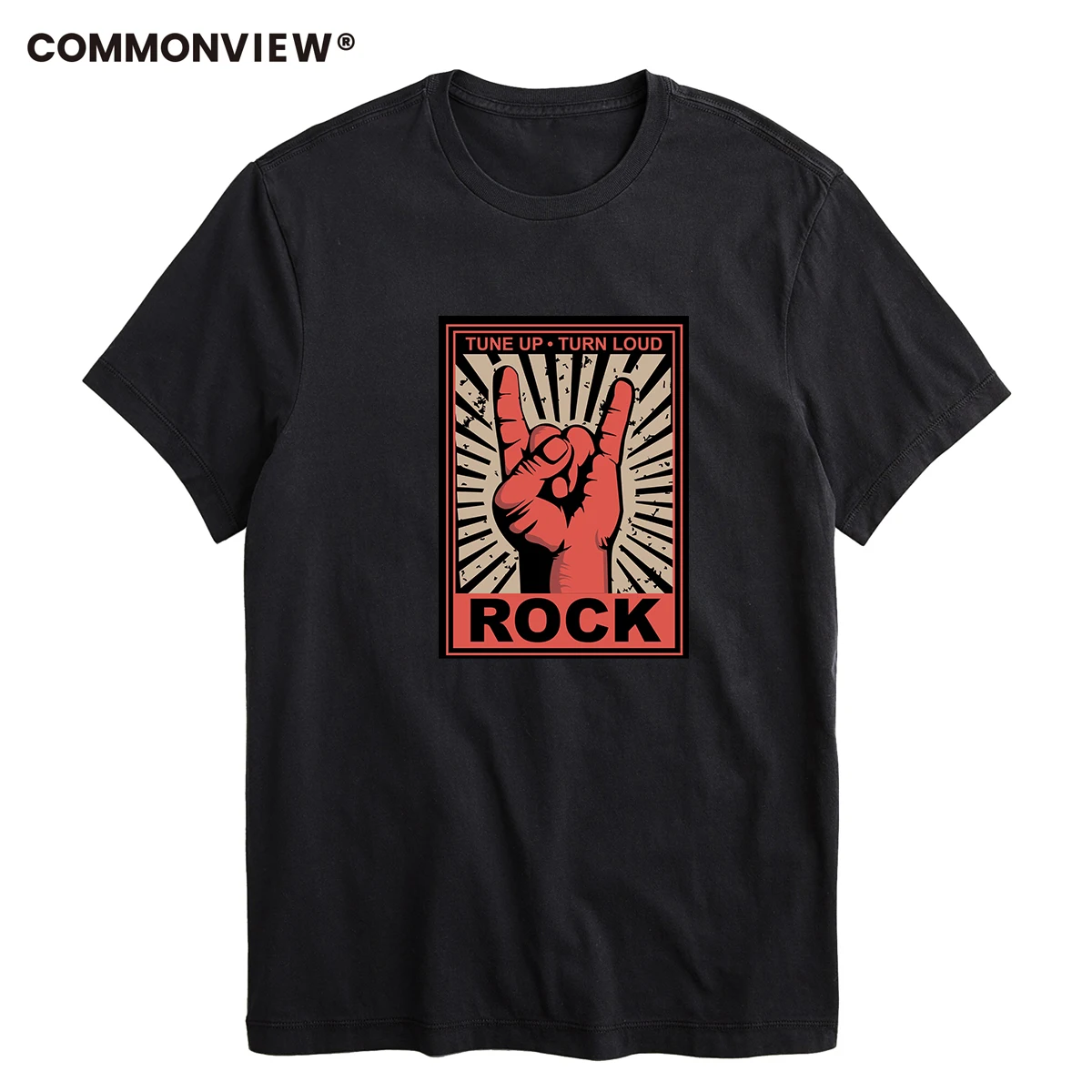 COMMONVIEW 100% cotton casual short sleeve ROCK men T shirt o-neck knitted comfortable fabric street style men tshirt t shirts