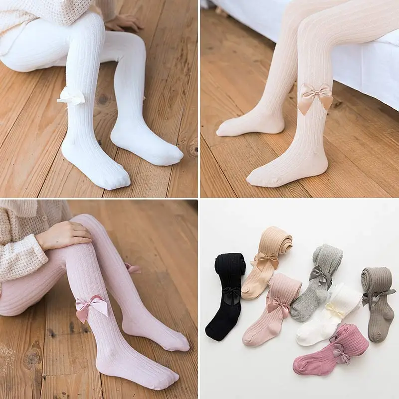 6 Months To 12 Years Old Kids Pantyhose Bow Baby Tights Spring Autumn Medium Thickness Combed Cotton Tights For Girls