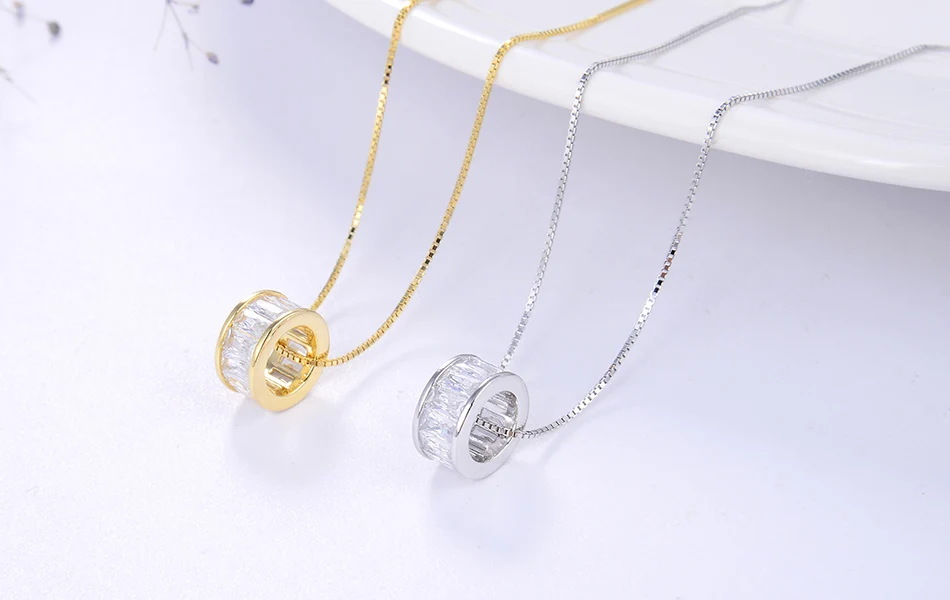 ORSA JEWELS цельное 925 круглое ожерелье с подвеской для женщин из стерлингового серебра АААА Циркон скользящая Подвеска Модные праздничные ювелирные изделия SN178