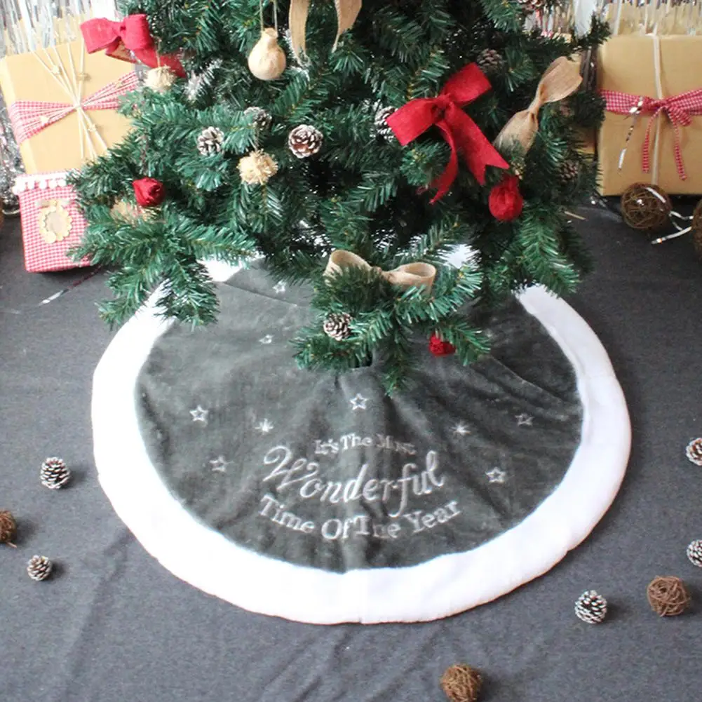 

90cm Fleece Christmas Tree Skirt Embroidery Short Velvet Carpet Mat Christmas Christmas Tree Foot Cover Carpet For Home New Year