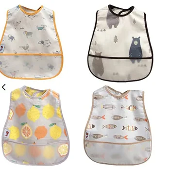 

4PCS Adjustable Baby Bibs EVA Waterproof Feeding Smock Children Lunch Apron Cartoon Cotton Baby Bib Burp Cloths Aged 0-6Y