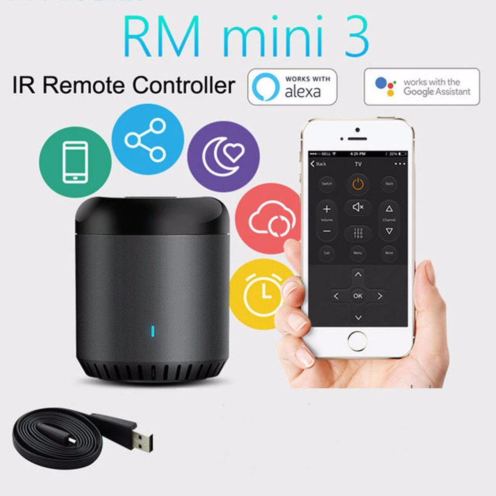 

Broadlink RM Mini 3 WiFi+4G+IR Remote Control with Alexa Google Assistant IFTTT Smart Home TV AC APP Controller for iOS Android
