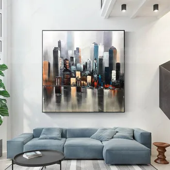 

Cityscape abstract art canvas painting wall art pictures for living room home wall decoration original acrylic texture quadros