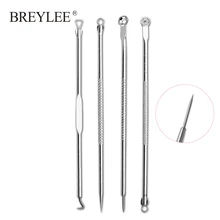 BREYLEE, 4 шт. игла для удаления прыщей, инструменты для удаления черных точек, удаления пятен, экстрактор прыщей, очищающее средство для пор, уход за кожей лица из нержавеющей стали