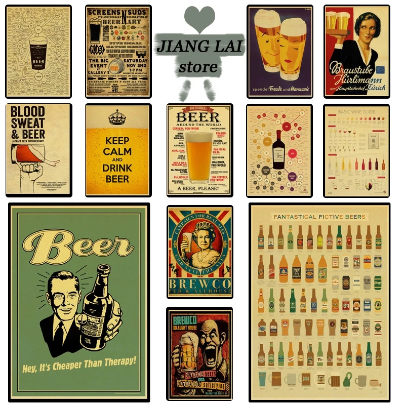Funny beer Astronaut Drinking Beer retro poster sticker kraft paper home decor bar wall decoration
