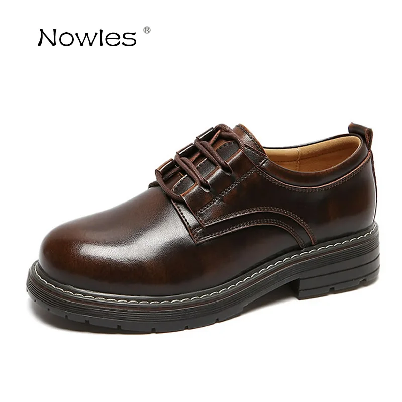 

Popular British Short Boots Women Shoes Fashion Boots Round Toe Lace-up Size 35-40 Genuine Leather Ladies Shoes