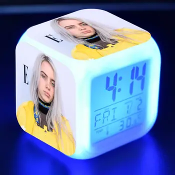 

Billie Eilish Figure Sticker LED Alarm Clock Colorful Flash Touch Desk Light Singer Model Toys