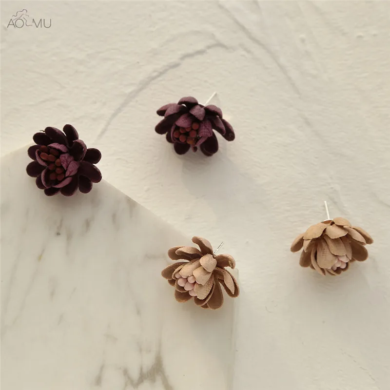AOMU новая Корейская индивидуальная ткань цветок сладкий розовый серьги гвоздики для дня рождения подарки вечерние свадебные ювелирные изделия Букле D'oreille