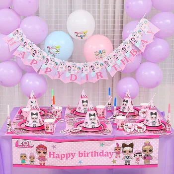 

Birthday Party LOL dolls surprise DIY theme Decoration Supplies Holiday Cup Plate Spoon wedding cake topper Activity Kids Gifts