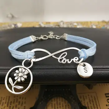 

Sunflower Customize Love Initial Bracelet Charms Infinity Leather Bracelet for Women Gift Accessories Jewelry