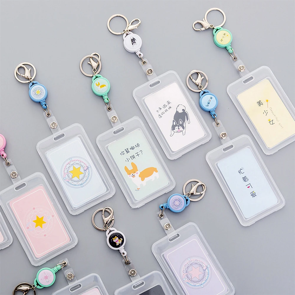 

1 Pcs Transparent Unicorn Card Holder Telescopic Cute Animal Keyring ID Bus Card Holders Stationery Gift Badge Stationery