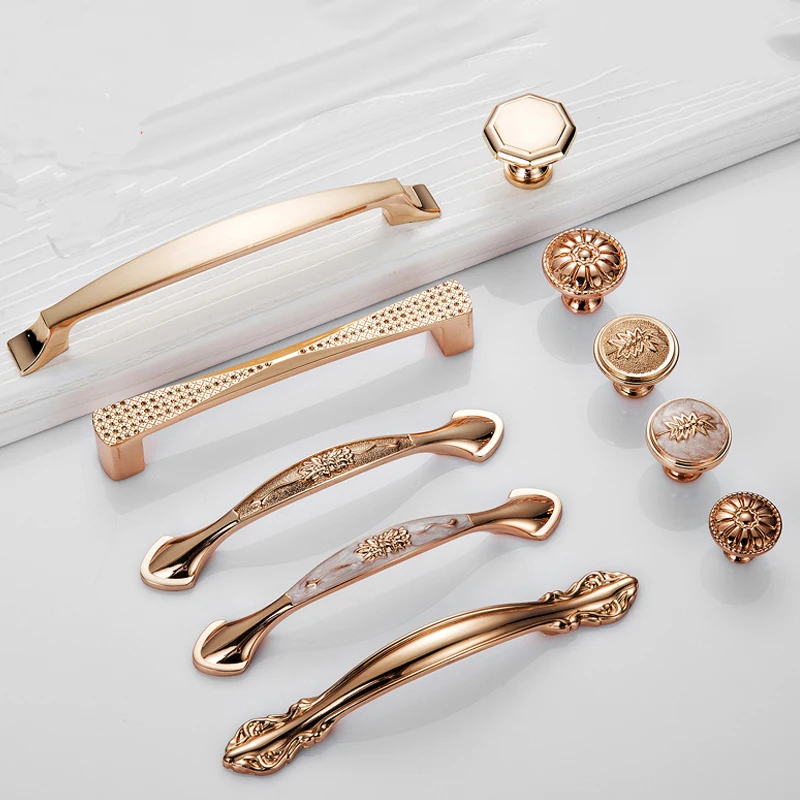 Champagne Gold Door Handles Zinc Alloy Cabinet Handle Drawer Knobs European Wardrobe Pulls Kitchen Furniture Hardware | Обустройство