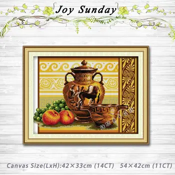 

Peach grapes Pottery fruit painting counted printed on canvas DMC 11CT 14CT Chinese Cross Stitch kits embroidery needlework Sets