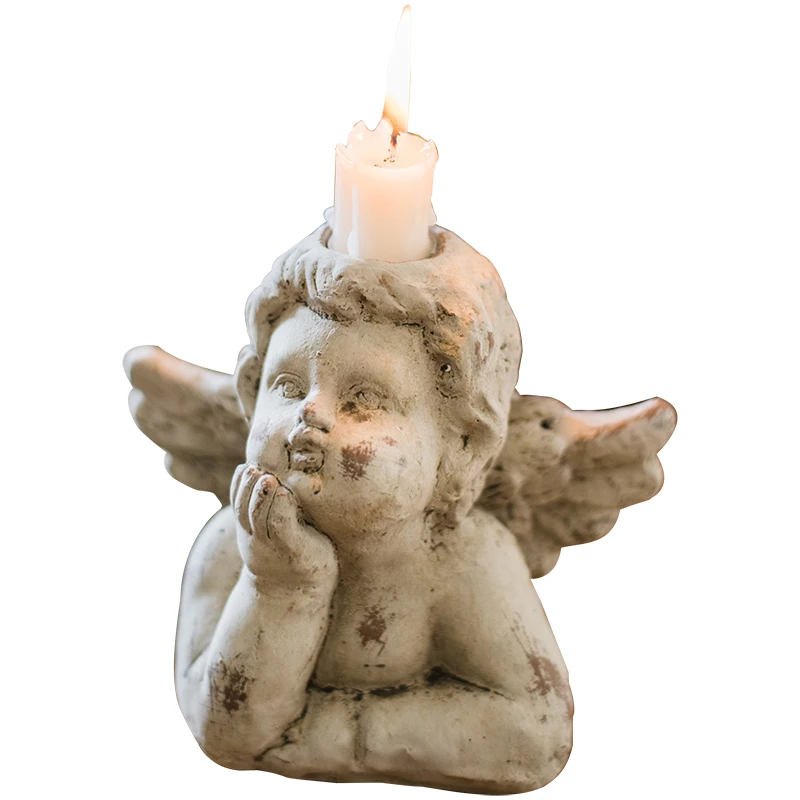 

Roman Mythology Angel Cupid Retro Resin Candleholder Creative Bedroom Aromatherapy Candle Decoration Figurines X3155