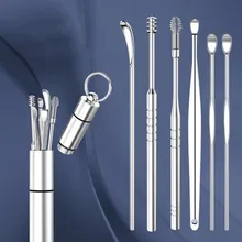 Stainless steel ear pick ear pick ear pick ear pick tool set spiral spring ear pick cleaner portable 6/7 piece ear cleaner
