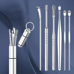 Stainless steel ear pick ear pick ear pick ear pick tool set spiral spring ear pick cleaner portable 6/7 piece ear cleaner