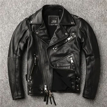 

heavy locomotive cow head layer cowhide leather goods leather motorcycle suit male fashion coat of Motorcycle Jacket