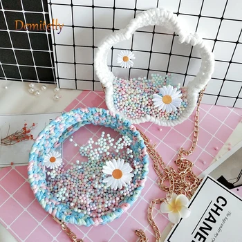 

Fashion Hand-woven Women's Round Bag Acrylic Material Homemade Transparent One-shoulder Messenger Bag Chain Lady Tote Bag Wallet